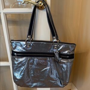 Discontinued Coach Poppy line Shimmering Silver Tote